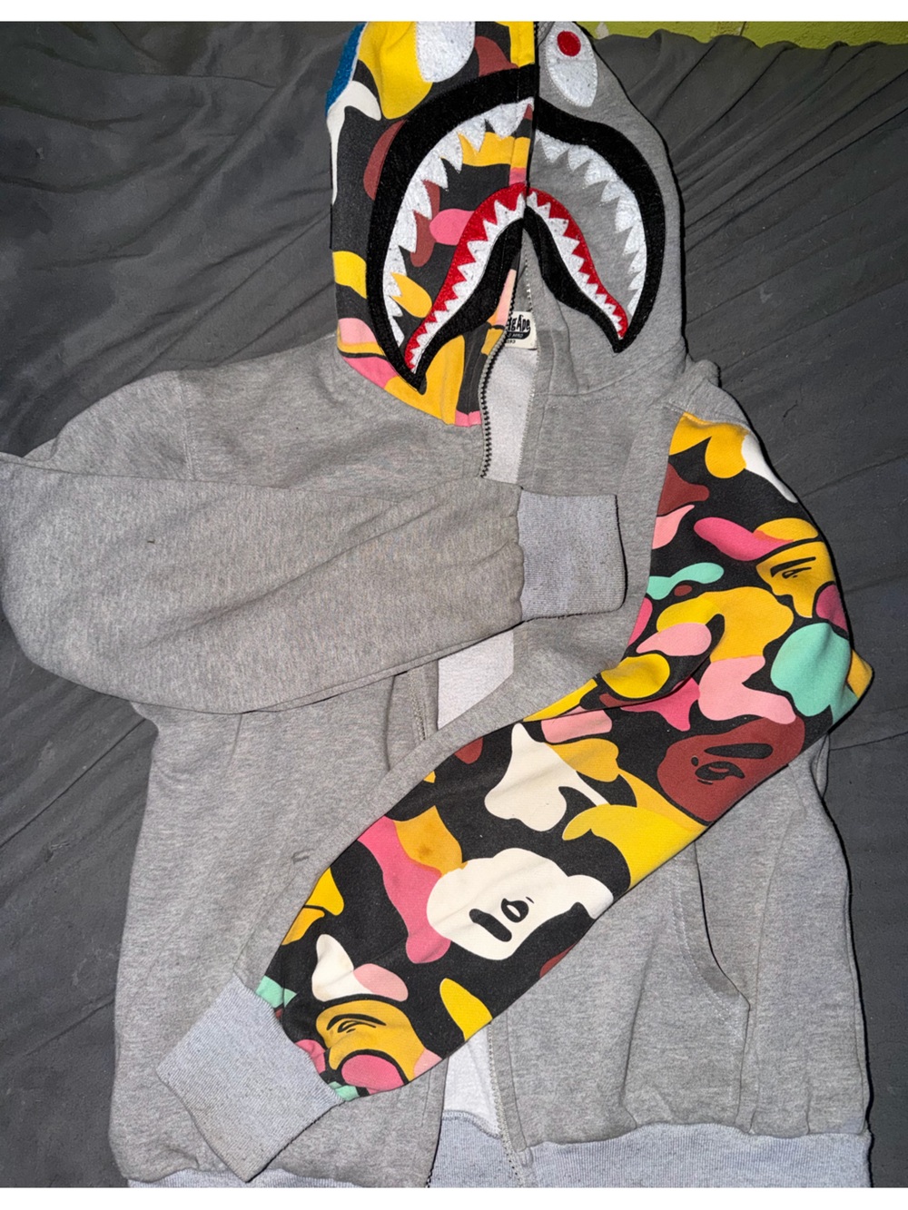 Gray Hoodie with Colorful Camo Sleeve